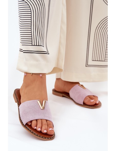 Women's Flat Sandals With Decorative Details Purple Saliena