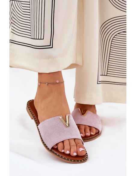 Women's Flat Sandals With Decorative Details Purple Saliena