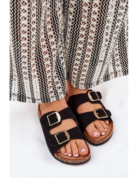 Women's sandals on cork platform with golden buckles black Lisavionea