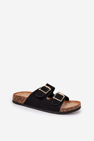 Women's sandals on cork platform with golden buckles black Lisavionea 2