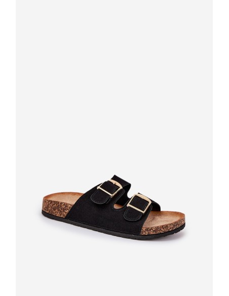 Moteriški basutės ant kamštienos platformos su auksinėmis sagtimis juodos Lisavionea