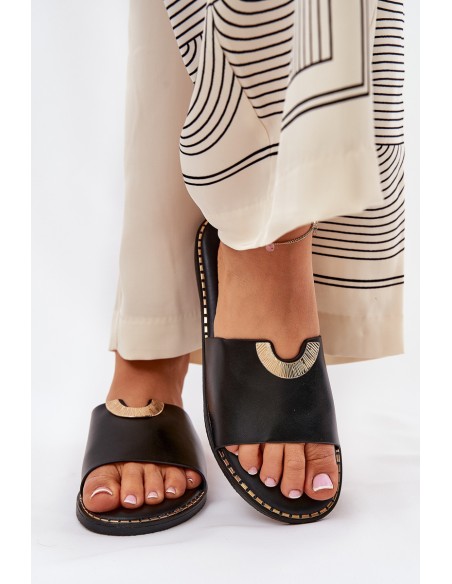 Women's Eco Leather Slippers With Decorative Details Orange Mevith