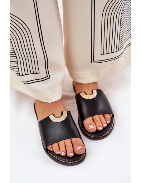 Women's Eco Leather Slippers With Decorative Details Orange Mevith