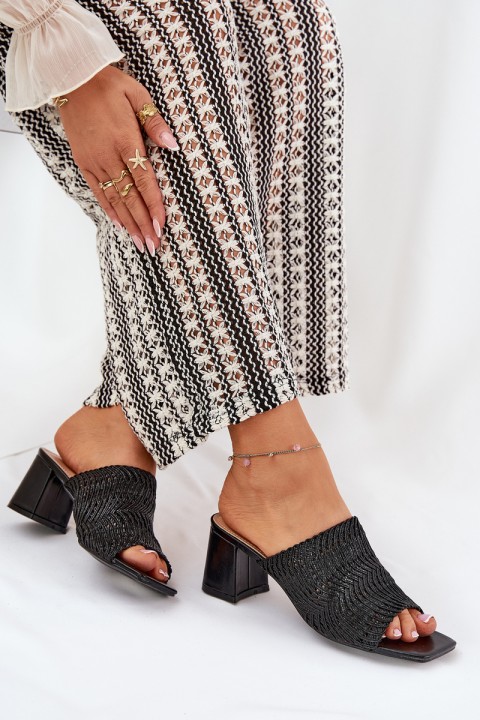 Ladies Mules With Braiding On Heel Black Ciariloria