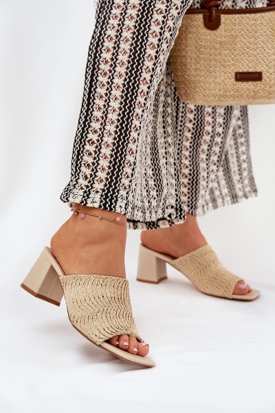 Women's Heeled Sandals With Weaving Beige Ciariloria