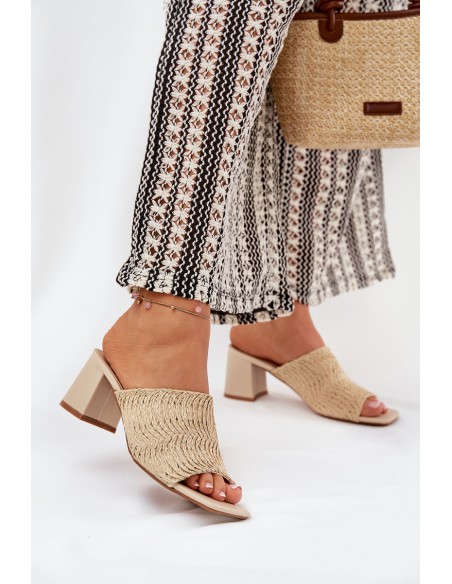 Women's Heeled Sandals With Weaving Beige Ciariloria