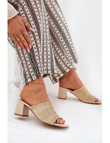 Moteriški sandalai su kulnais su audimo smėlio spalvos Ciariloria