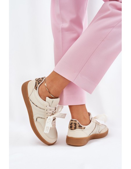 Žemi moteriški sportbačiai su nėriniais Leopard Beige Zielle