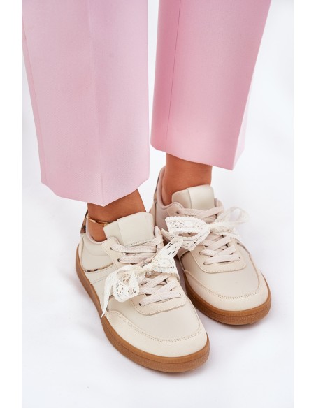 Žemi moteriški sportbačiai su nėriniais Leopard Beige Zielle