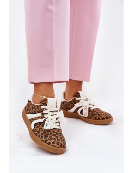 Žemi moteriški sportbačiai su nėriniais Leopard Brown Zielle