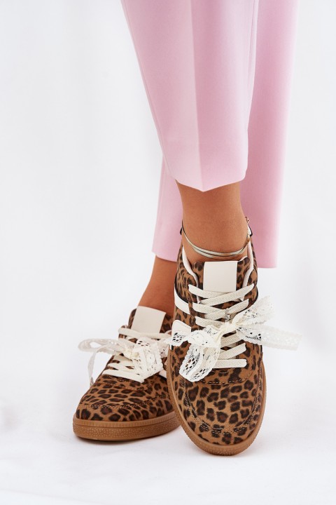Low Women's Sneakers With Lace Leopard Brown Zielle