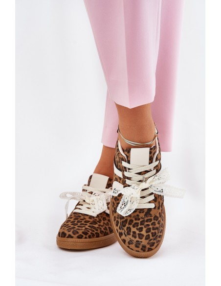 Low Women's Sneakers With Lace Leopard Brown Zielle