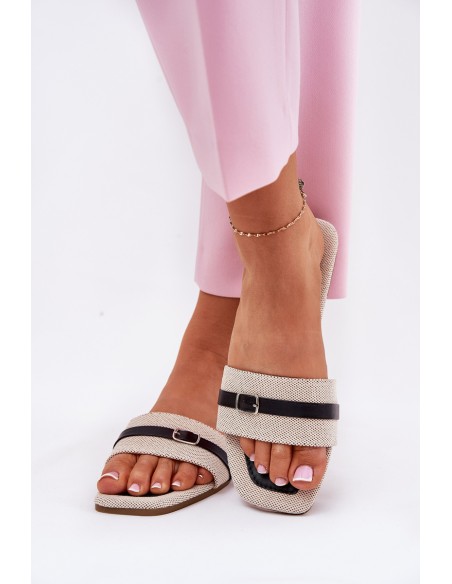 Flat Ladies Slippers With Strap And Buckle Beige Zilina