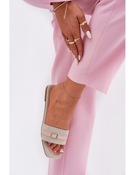 Flat Women's Slippers With Strap And Buckle Beige Zilina