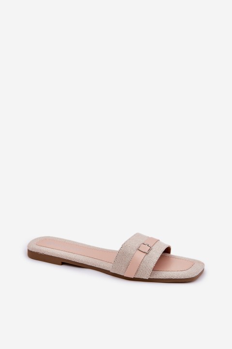 Flat Women's Slippers With Strap And Buckle Beige Zilina