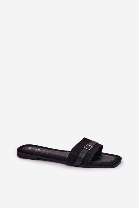 Flat Ladies Slippers With Strap And Buckle Black Zilina