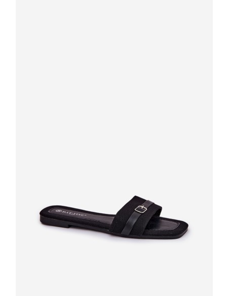 Flat Ladies Slippers With Strap And Buckle Black Zilina