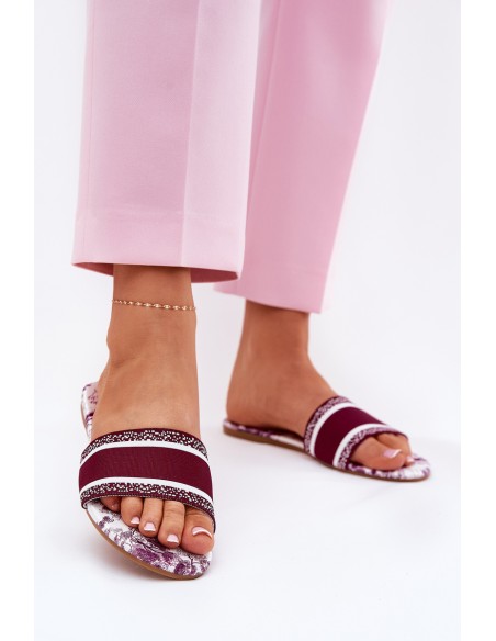 Patterned Flat Sandals Women Bordeaux Leysi