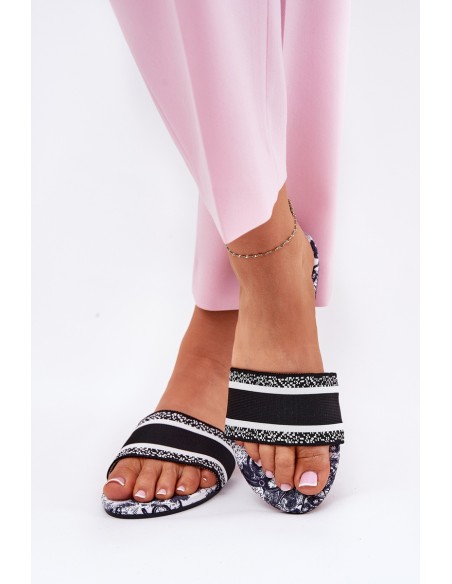 Patterned Flat Women's Slippers Black Leysi
