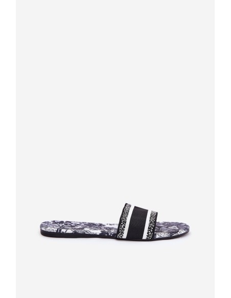 Patterned Flat Women's Slippers Black Leysi