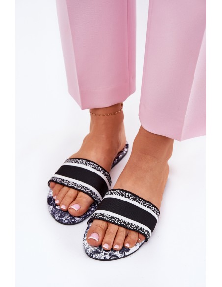 Patterned Flat Women's Slippers Black Leysi