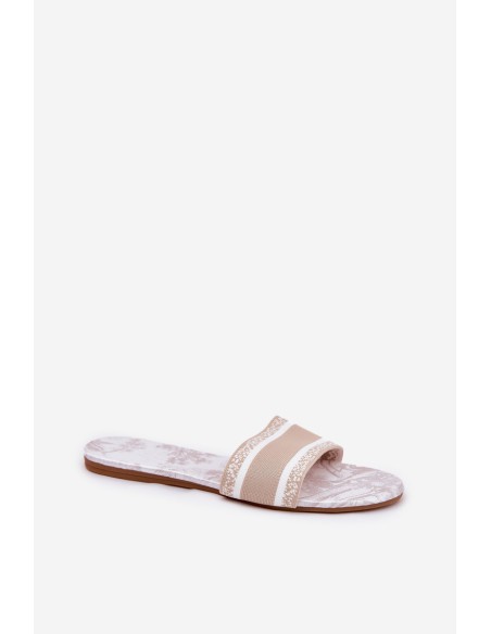 Patterned Flat Ladies Sandals Beige Leysi
