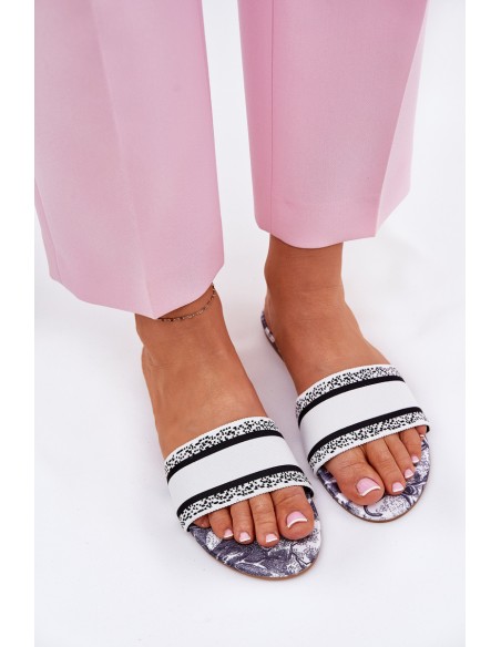 Patterned Flat Women's Sandals White Leysi