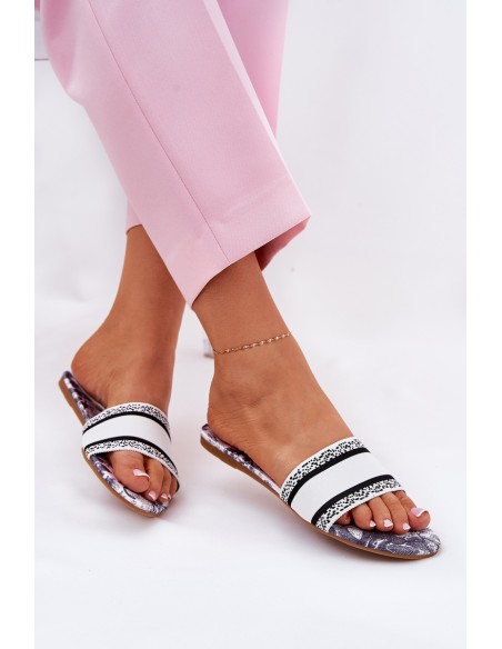 Patterned Flat Women's Sandals White Leysi