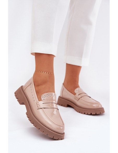 Ladies Patent Moccasins With Decoration Beige Nallae