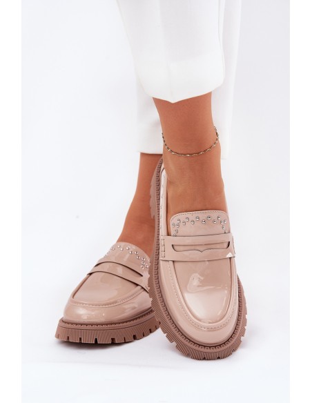 Ladies Patent Moccasins With Decoration Beige Nallae