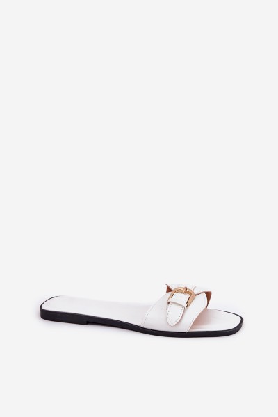 Flat Women's Sandals With Golden Buckle White Esiobb 2