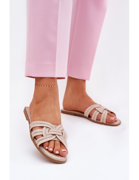 Women's Flat Sandals With Intertwining Straps Beige Acimine