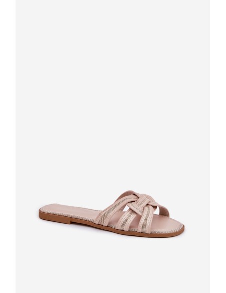 Women's Flat Sandals With Intertwining Straps Beige Acimine