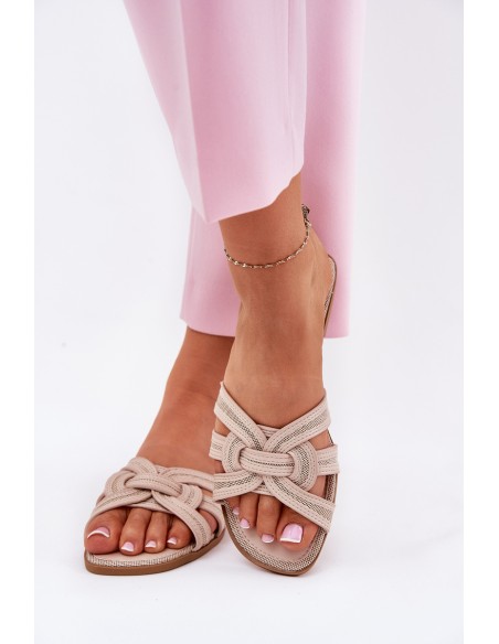 Women's Flat Sandals With Intertwining Straps Beige Acimine