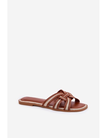 Ladies Flat Slippers With Intertwined Straps Brown Acimine