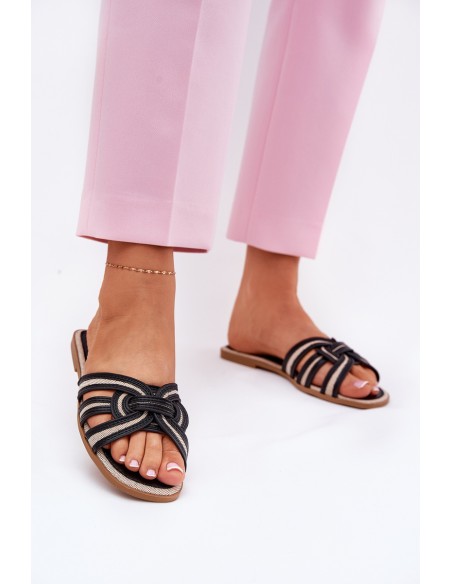 Womens Flat Sandals With Intertwining Straps Black Acimine