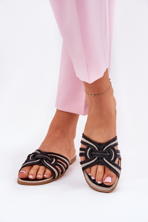 Womens Flat Sandals With Intertwining Straps Black Acimine