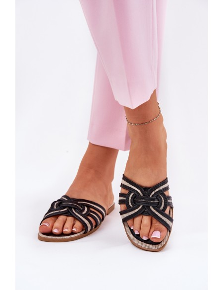 Womens Flat Sandals With Intertwining Straps Black Acimine