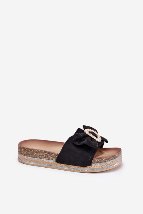 Womens Platform Sandals With Bow And Decorative Brooch Black Lenela