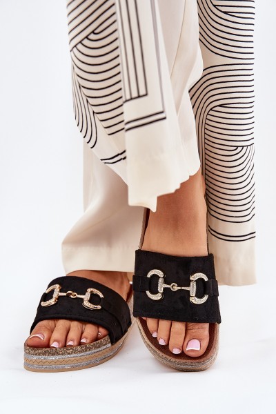 Womens Platform Sandals With Golden Decoration And Glitter Black Morisela