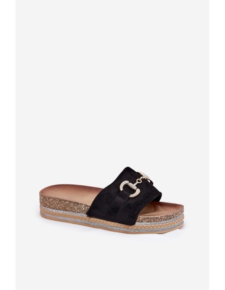 Womens Platform Sandals With Golden Decoration And Glitter Black Morisela