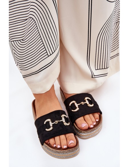 Womens Platform Sandals With Golden Decoration And Glitter Black Morisela