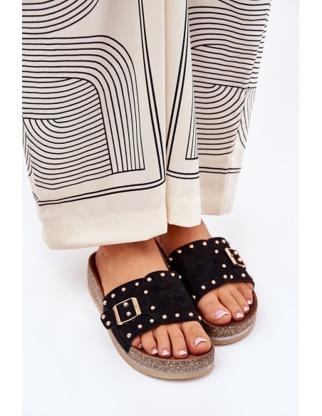 Women's Platform Sandals With Buckle And Studs Black Nusithia