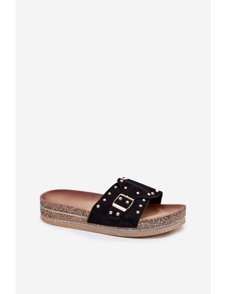 Women's Platform Sandals With Buckle And Studs Black Nusithia