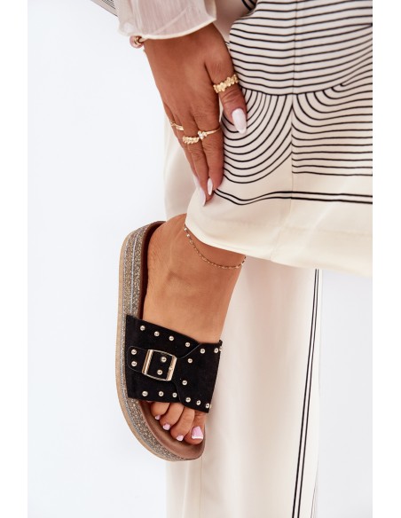 Women's Platform Sandals With Buckle And Studs Black Nusithia