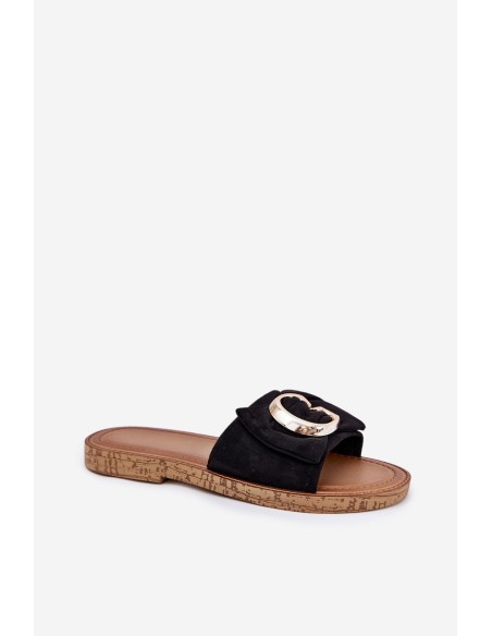 Flat Women's Sandals With Decorative Detail Black Nellodra