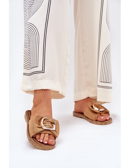 Flat Women Sandals With Decorative Detail Camel Nellodra