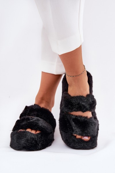 Women's Fur Slippers On Platform Black Talfedi