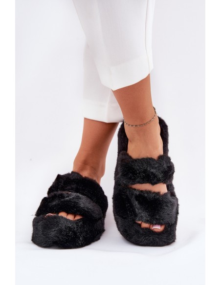 Women's Fur Slippers On Platform Black Talfedi