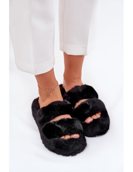 Women's Fur Slippers On Platform Black Talfedi